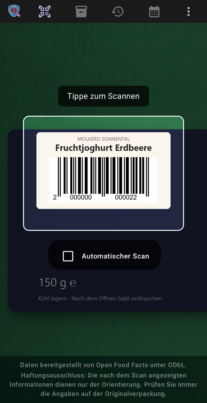Lechs Food Viewer - Barcode-Scanner