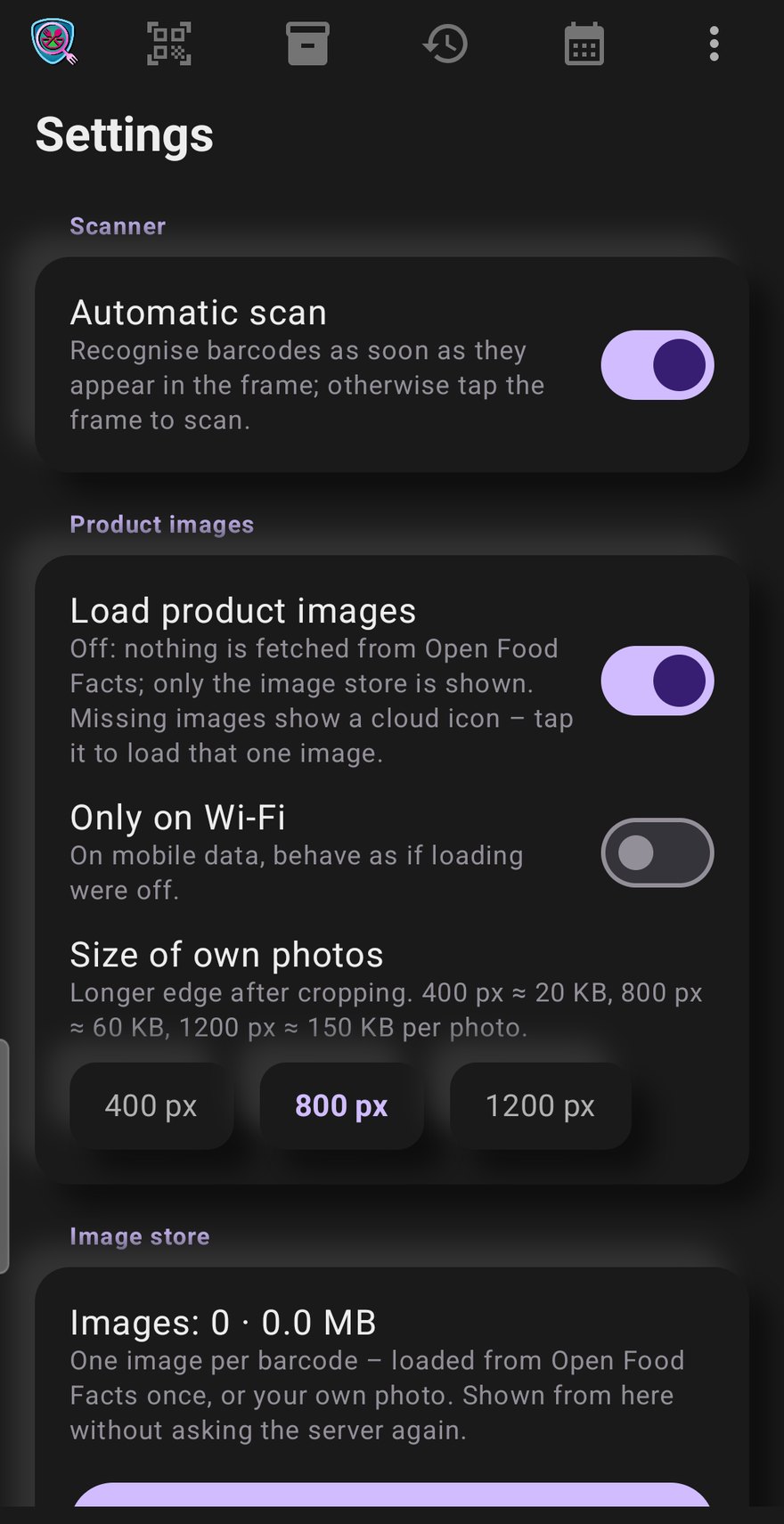 Lechs Food Viewer - Einstellungen und Bildspeicher