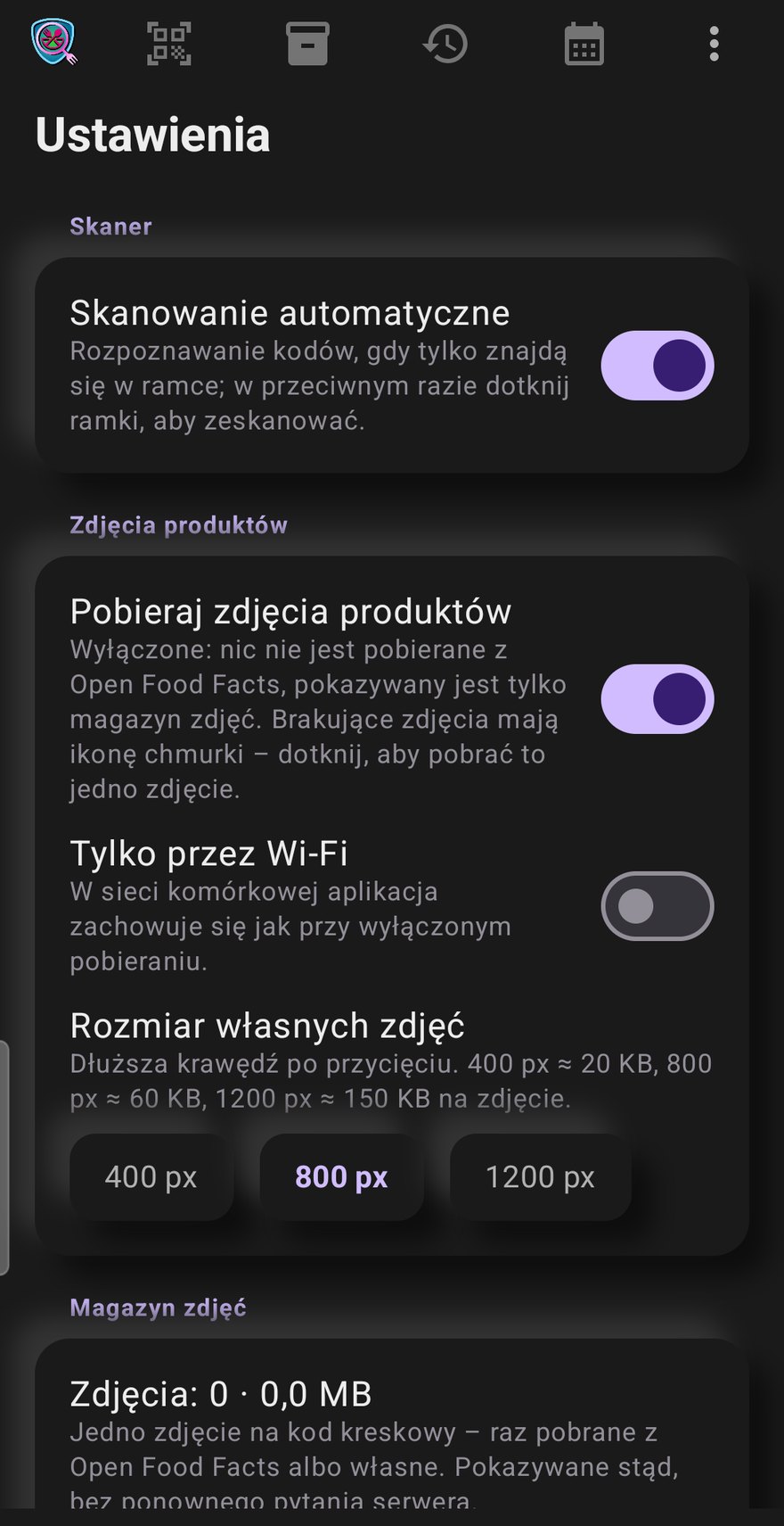 Lechs Food Viewer - Einstellungen und Bildspeicher